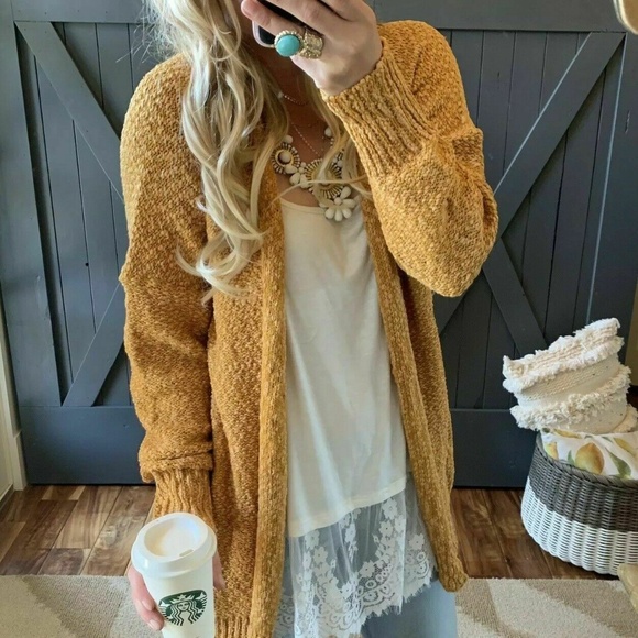 Figleaffashion Sweaters - New Nubby Mustard Blanket Cardigan Boho Sweater